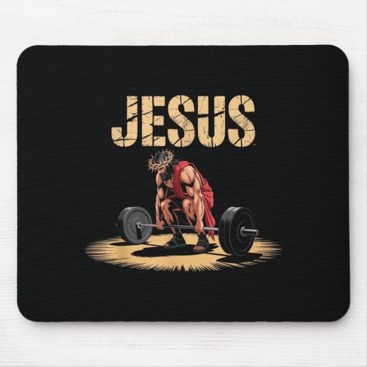 Tapis De Souris Funny Jesus Weightlifting Christian Gym Humor  (Devant)