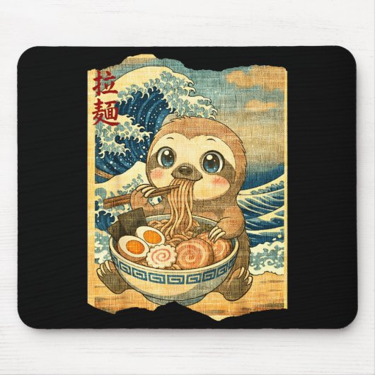 Tapis De Souris Funny Kawaii Sloth Ramen Noodle Bowl Japanese Wave (Devant)
