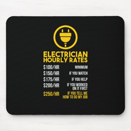 Tapis De Souris Funny Lineman Electrician Tarifs horaires (Devant)