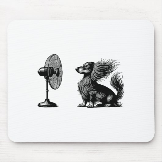 Tapis De Souris Funny Long Haired Dachshund Dog With Fan Doxie Wie (Devant)
