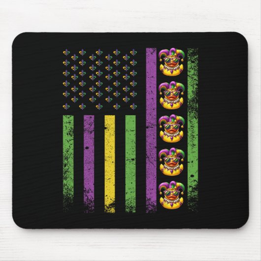 Tapis De Souris Funny Mardi Gras Canards Drapeaux Usa Perles Drape (Devant)