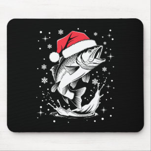 Tapis De Souris Funny Noël Noël Chapeau poisson Noël Pêche