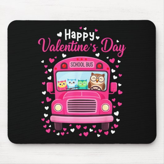Tapis De Souris Funny Owls School Bus Driver Happy Valentines Day  (Devant)