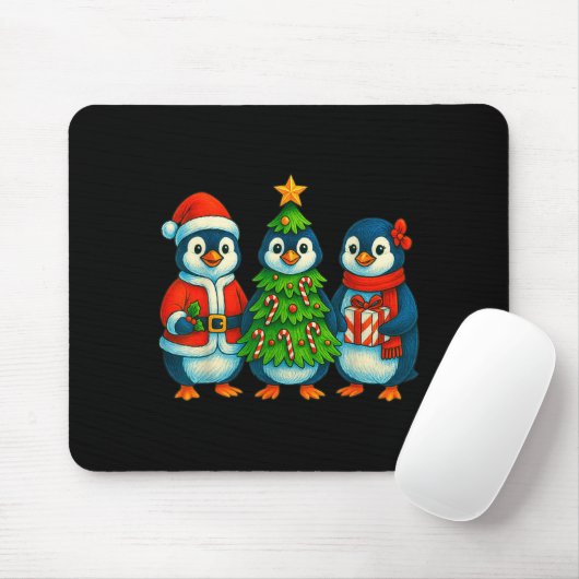 Tapis De Souris Funny Penguin Christmas Lights Penguin Cute Xmas H (Avec souris)