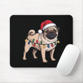 Tapis De Souris Funny Pug Christmas Santa Hat Xmas Lights  (Avec souris)