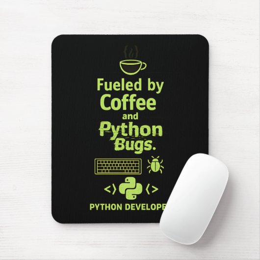 Tapis De Souris Funny Python Developer – Fueled by Coffee bugs  (Avec souris)