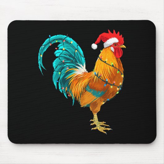 Tapis De Souris Funny Rooster Chicken Santa Christmas Lights Farme (Devant)