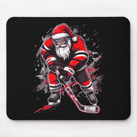 Tapis De Souris Funny Santa Hockey Christmas Retro Winter Player X (Devant)