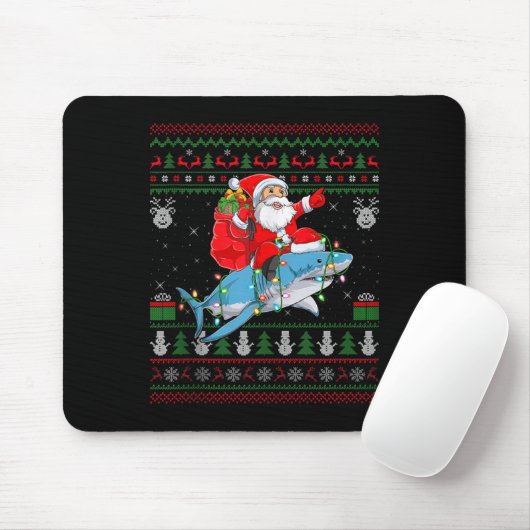 Tapis De Souris Funny Santa Riding Shark Ugly Christmas Sweaters S (Avec souris)