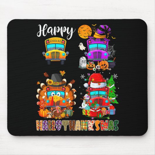 Tapis De Souris Funny School Bus Witch Turkey Santa Happy Hallotha (Devant)