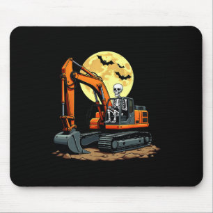 Tapis De Souris Funny Skeleton Driving Excavator Halloween Constru