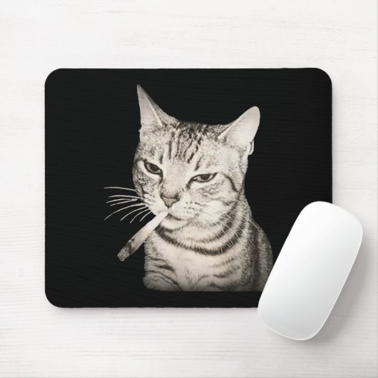 Tapis De Souris Funny Smoking Cat Cigarette Kitty Gen Z Meme (Avec souris)