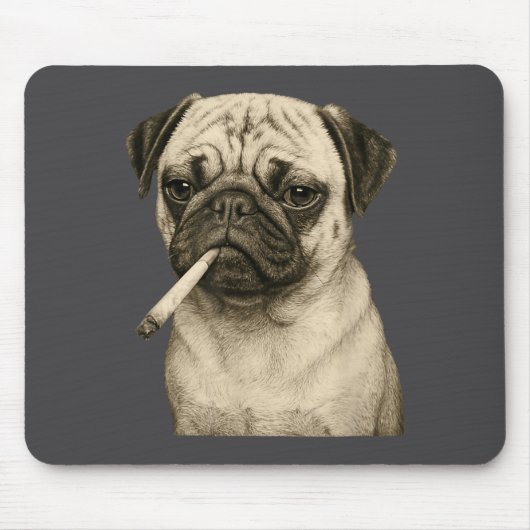 Tapis De Souris Funny Smoking Pug Dog Cigarette Gen Z Meme Graphic (Devant)