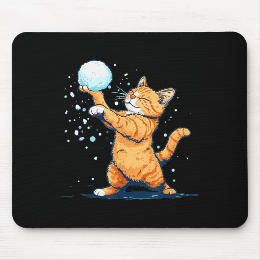 Tapis De Souris Funny Snowball Cat In Winter For Men Women Kids  (Devant)