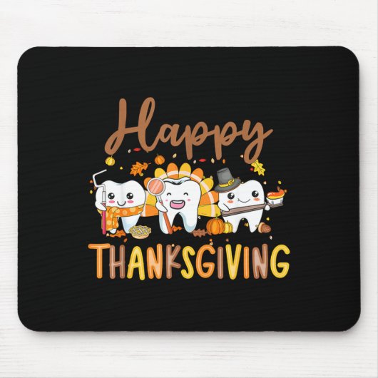 Tapis De Souris Funny Teeth Thanksgiving Dentist Turkey Dental Squ (Devant)