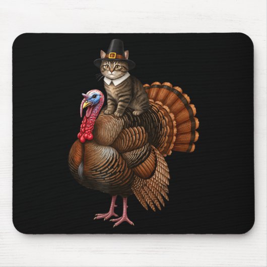 Tapis De Souris Funny Thanksgiving Cat On Turkey, Lgrim Hat Turkey (Devant)