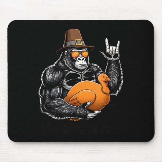 Tapis De Souris Funny Thanksgiving Gorilla Holding Turkey Lgrim Ha (Devant)