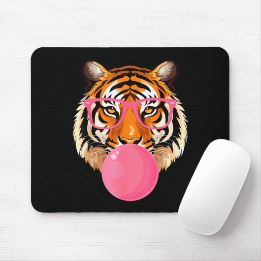 Tapis De Souris Funny Tiger Gles Blowing Bubble Gum Cute Tiger Fac (Avec souris)