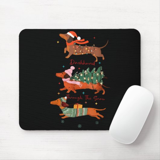 Tapis De Souris Funny Weiner Dog Dachshund Through The Snow Merry  (Avec souris)