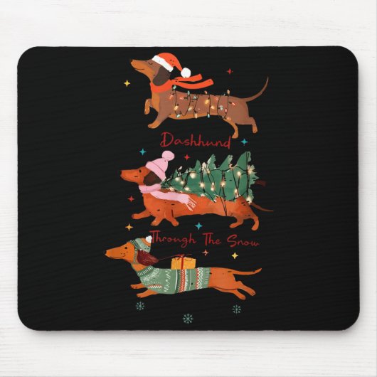 Tapis De Souris Funny Weiner Dog Dachshund Through The Snow Merry  (Devant)