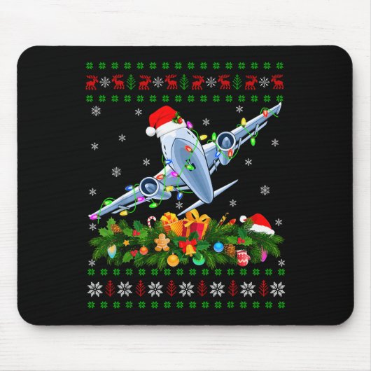 Tapis De Souris Funny Xmas Lighting Tree Santa Ugly Airplane Chris (Devant)