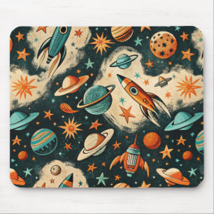 Tapis De Souris Fusée Cosmique Rétro Bande Dessinée Éclatement Ste