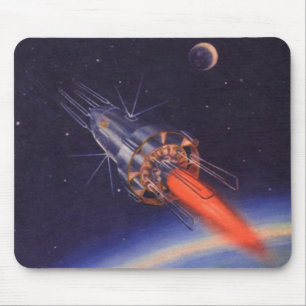 Tapis De Souris Fusée de science-fiction vintage dans l'espace au-