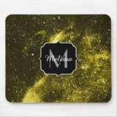 Tapis De Souris Galaxie abstraite noire jaune foncé Monogramme (Devant)