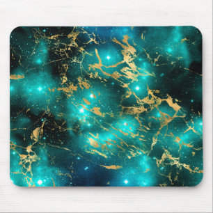 Tapis De Souris Galaxie de marbre vert et or à l'aquarelle épousto
