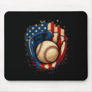 Tapis De Souris Gant de baseball Drapeau Américain Patriotique Rou