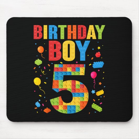 Tapis De Souris Garçon d'anniversaire 5 ans Blocs de construction (Devant)