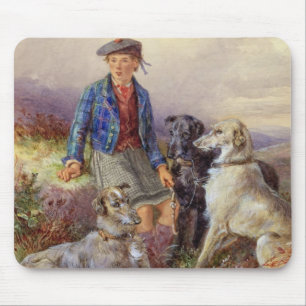 Tapis De Souris Garçon écossais avec des chiens-loup dans un