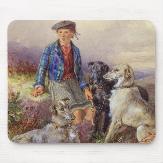 Tapis De Souris Garçon écossais avec des chiens-loup dans un (Devant)