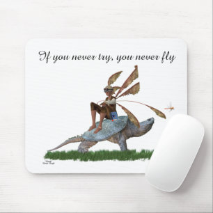 Tapis De Souris Garçon Fée Riding Sur La Tortue Mousepad