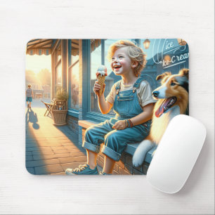 Tapis De Souris Garçon mangeant du cône de crème glacée