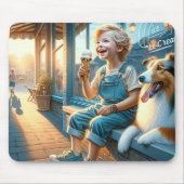 Tapis De Souris Garçon mangeant du cône de crème glacée (Devant)