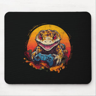 Tapis De Souris Gecko léopard jouant au jeu vidéo lézard et reptil