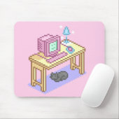 Tapis De Souris Geeky Girl rose Pixel Art Ordinateur (Avec souris)