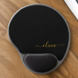 Tapis De Souris Gel Black Gold Girl Script Monogramme Nom Moderne<br><div class="desc">Monogramme or et noir Ajoutez votre propre nom Mousepad (Mouse Pad). Cela rend le cadeau parfait pour 16 ans,  mariage,  douche nuptiale,  anniversaire,  baby shower ou bachelorette pour quelqu'un qui aime le luxe glam et les styles chic.</div>