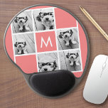 Tapis De Souris Gel Collage photo de corail et blanc Monogramme person<br><div class="desc">Vous pouvez utiliser des photos Instagram pour cette conception. Utilisez 6 photos carrés pour créer un cadeau unique et personnel. Ou vous pouvez garder le chiot hipster et faire un gardien branché. Si vous avez besoin d'ajuster les images,  cliquez sur l'outil personnaliser pour apporter des modifications.</div>