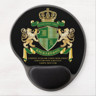 Tapis De Souris Gel Faites votre propre blason Green Gold Lion Emblem
