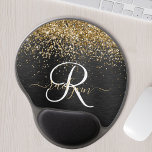 Tapis De Souris Gel Monogramme à étincelle noire à Parties scintillant<br><div class="desc">Personnalisez facilement ce design élégant et branché de tapis de souris gel avec une jolie parties scintillant dorée brillante sur un arrière - plan métallique brossé noir.</div>
