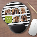 Tapis De Souris Gel Monogramme Personnalisé Lime Noir Striped Photo Co<br><div class="desc">Arrière - plan inclut un Motif rayé optionnel - Utilisez cinq photos carrés pour créer un cadeau unique et personnel. Ou vous pouvez garder le chiot hipster et faire un gardien branché. Si vous avez besoin d'ajuster les images,  cliquez sur l'outil personnaliser pour apporter des modifications.</div>