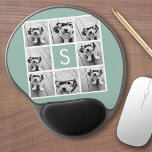 Tapis De Souris Gel Photo Collage personnalisé Monogramme Mention vert<br><div class="desc">Vous pouvez utiliser des photos Instagram pour cette conception. Utilisez 8 photos carrés pour créer un cadeau unique et personnel. Ou vous pouvez garder le chiot hipster et faire un gardien branché. Si vous avez besoin d'ajuster les images,  cliquez sur l'outil personnaliser pour apporter des modifications.</div>