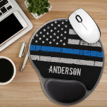 Tapis De Souris Gel Police à ligne mince personnalisée<br><div class="desc">Pad à souris mince - Drapeau américain dans les couleurs du drapeau de la police, design en détresse. Personnalisez avec le nom de l'officier. Ce planificateur d'agents de police personnalisé est parfait pour les services de police. DROIT D'AUTEUR © 2020 Judy Burrows, Black Dog Art - Tous droits réservés. Panier...</div>
