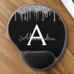 Tapis De Souris Gel Silver Black Parties scintillant de luxe Glam Nom<br><div class="desc">Monogramme de Parties scintillant d'étincelle noire et d'argent et mousepad initial (Pad de souris). Cela rend le cadeau parfait pour 16 ans,  mariage,  douche nuptiale,  anniversaire,  baby shower ou bachelorette pour quelqu'un qui aime le luxe glam et les styles chic.</div>