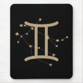 Tapis De Souris Gemini constellation d'astrologie noir et or faux (Devant)