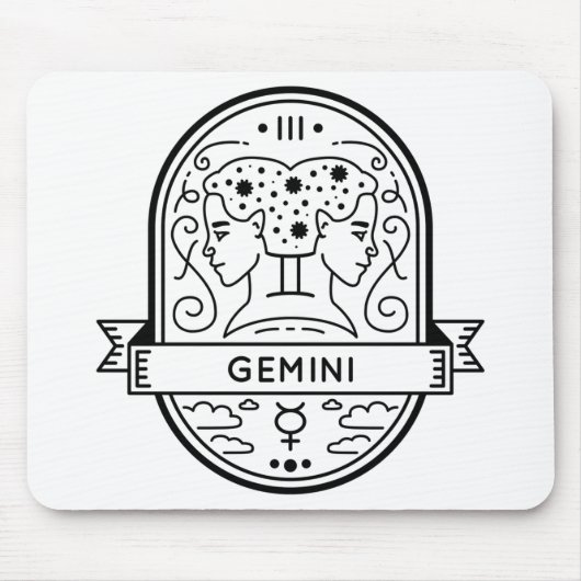 TAPIS DE SOURIS GEMINI GEMINI, SYMBOLE DE BADGE ZODIAC (Devant)