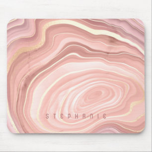Tapis De Souris Géode Agate Personnalisé Blush Pink Gold