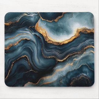 Tapis De Souris Géode d'Agate avec or et marbre bleu marine